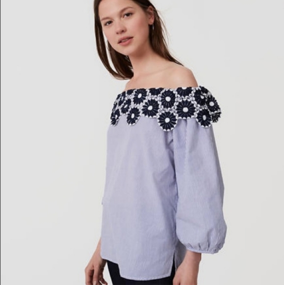 LOFT Tops - LOFT striped off shoulder floral top NWT